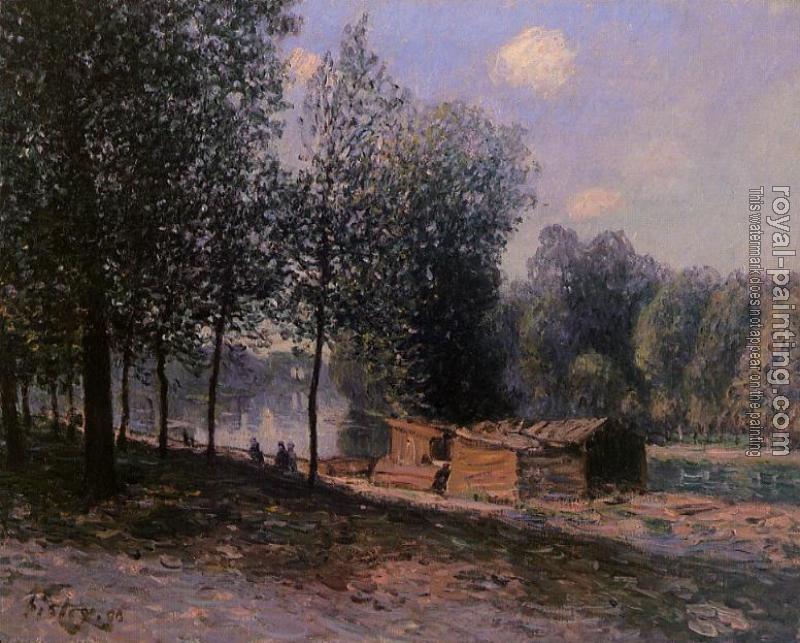 Alfred Sisley : Cabins by the River Loing, Morning